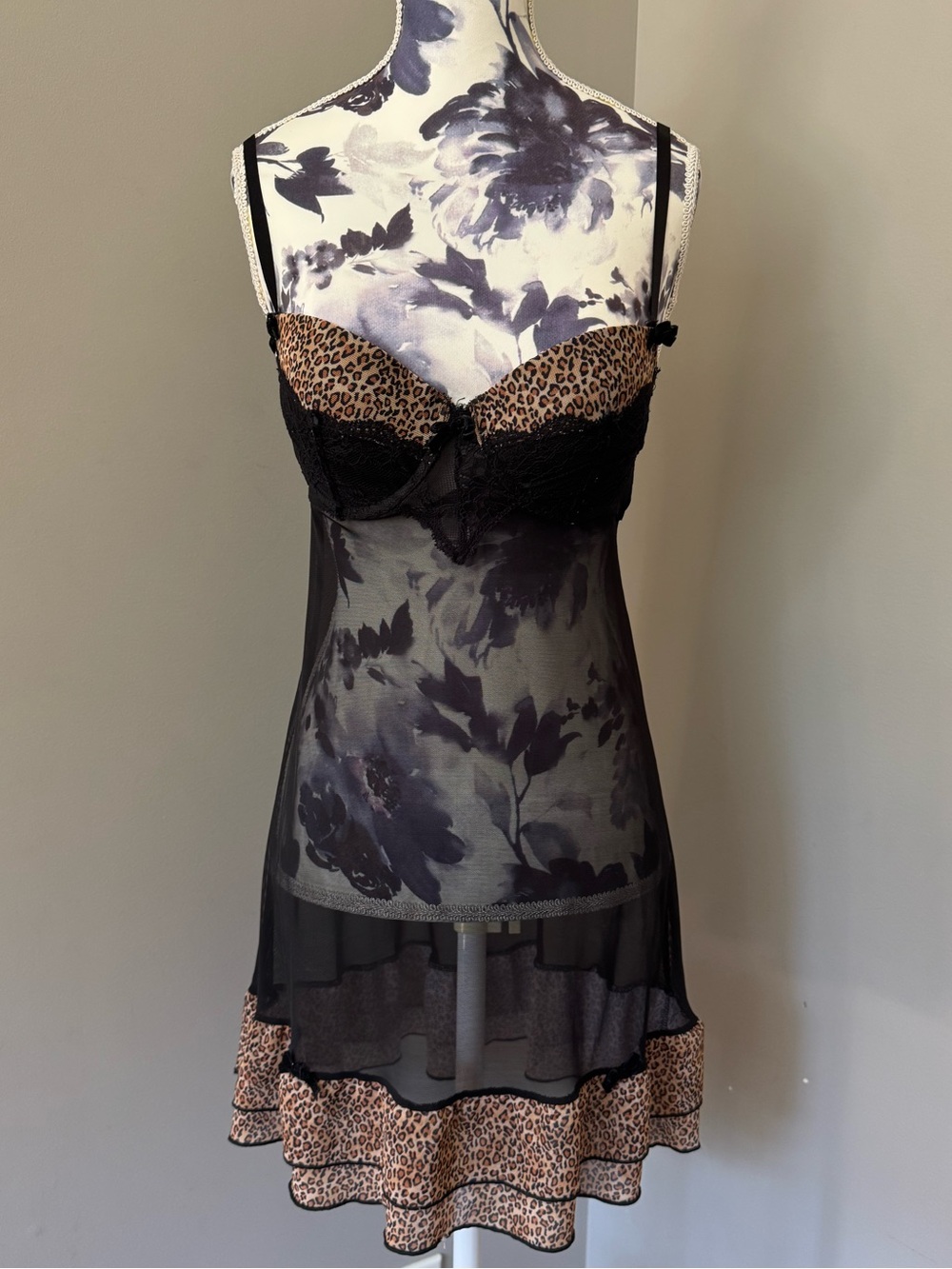 Marilyn Monroe Sheer Black Chemise with Leopard Print Accents